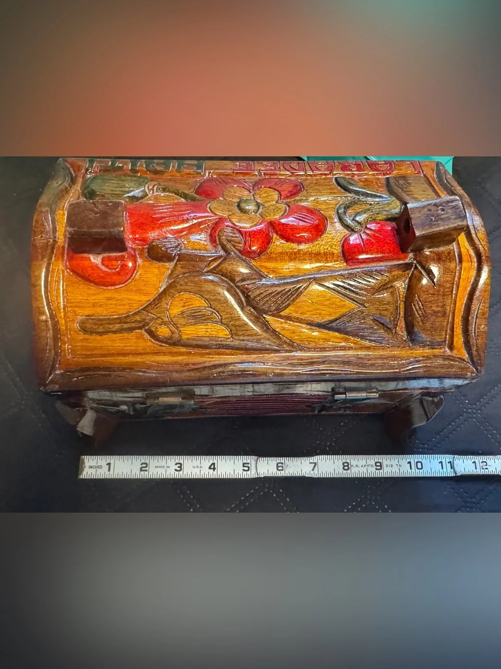 Hand-Carved Wooden Decorative Trunk - Multicolor